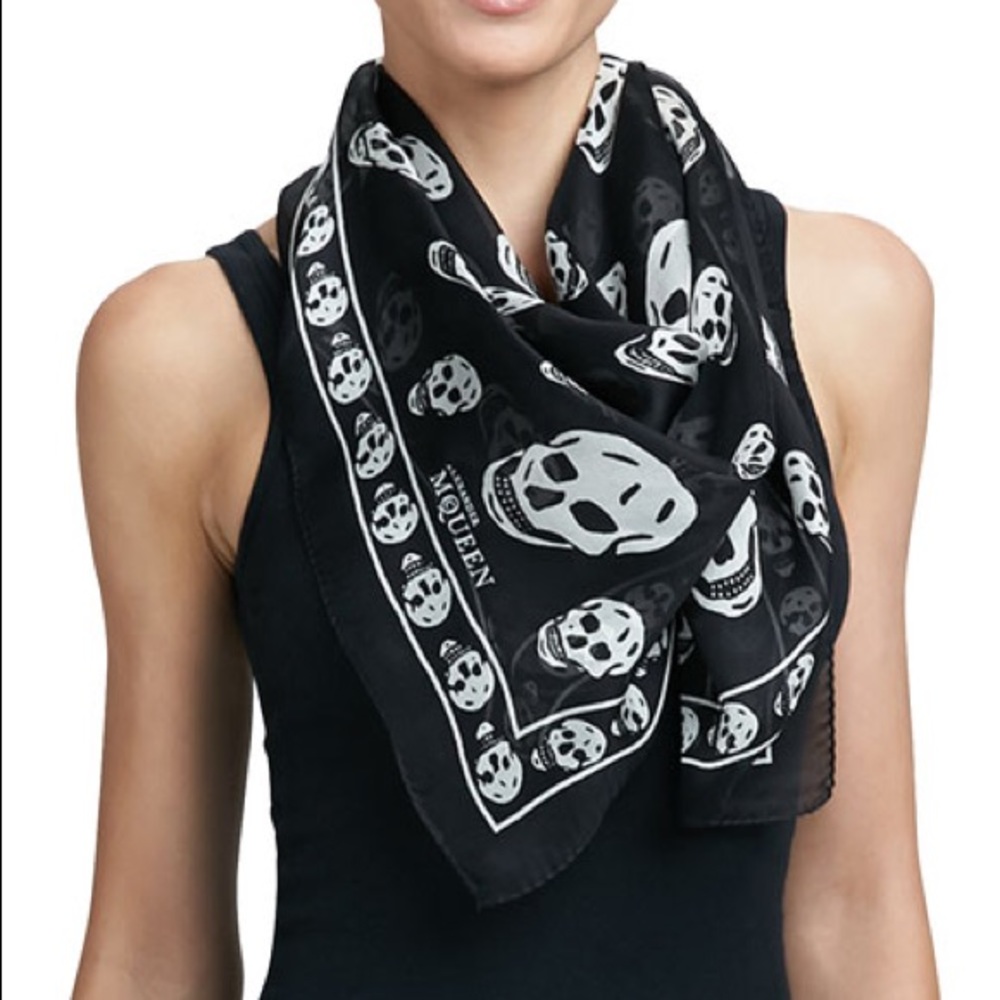 Alexander McQueen skull silk chiffon scarf black